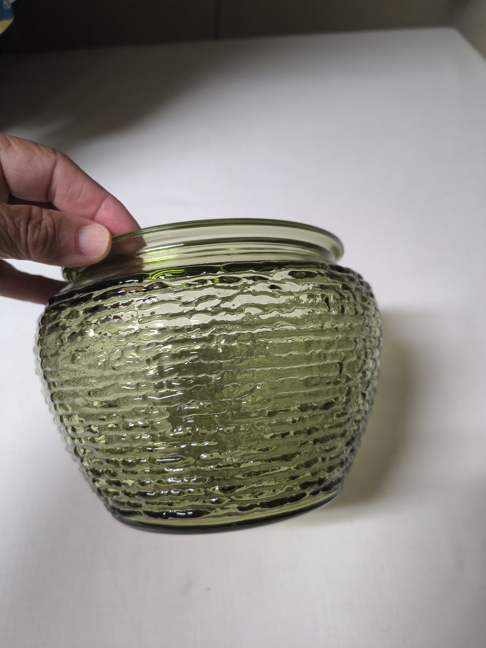 Anchor Hocking Green Textured Glass Decorative Vase Vintage Planter